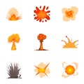 Different explosion icons set, cartoon style