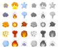 Different explosions cartoon,mono icons in set collection for design.Flash and flame vector symbol stock web Royalty Free Stock Photo