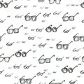 Different eyeglasses types seamless pattern, hand drawn doodle style vector. Black and white sketch illustration. Square Royalty Free Stock Photo
