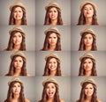 Different faces for different feelings. Composite studio image of an attractive young woman making various facial