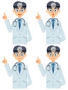 4 different facial expressions set by a doctor with a stethoscope and a binocular mirror.