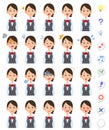 20 different facial expressions of working women in red ribbon uniforms