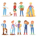 Different farmer workers people character agriculture person profession farming life vector illustration.