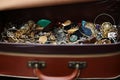 Different fashion bijouterie in suitcase Royalty Free Stock Photo