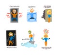 Different Fears and Phobia with Comic Man and Woman Afraid of Various Things Vector Set