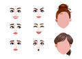 Different female emotions set. Blank faces and expressions of woman