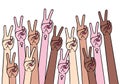 Female hands with peace and female sign, vector illustration