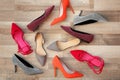 Different female shoes on floor Royalty Free Stock Photo
