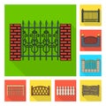 Different fence flat icons in set collection for design.Decorative fencing vector symbol stock web illustration.