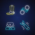 Different film genres neon light icons set