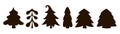 Different fir trees. Stencil, silhouette. Primitive Christmas trees of different shapes. Vector graphic element group. Royalty Free Stock Photo