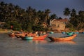 Different Fishing Boats Moor in Calm Harbor in Vietnam