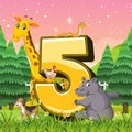 Different five animals attached to number five