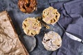 Different flavors of ball shaped traditional German sweet food called `Schneeballen`, meaning `Snowball`, made from shortcrust Royalty Free Stock Photo