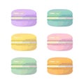 Different flavours of Macarons. Colorful Watercolor french cookies. Vector isolated on white background