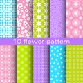 10 different flower vector seamless patterns.