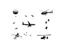 Different flying means of transport illustration. Graffiti black and white style. Royalty Free Stock Photo
