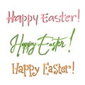 Different font congratulations for Happy Easter holiday. Hand written vector flat illustration in doodle style with black line