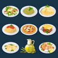 Different food from italian cuisine. Pasta, pizza and others. Vector illustration set Royalty Free Stock Photo