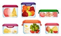 Different Food in Plastic or Glass Containers Vector Set