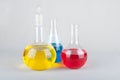 Different forms laboratory glasswares and liquid inside Royalty Free Stock Photo