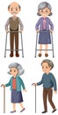 Different four senior people cartoon characters
