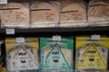 Different fresh bread on the shelves in bakery. Interior of a modern grocery store showcasing the bread aisle with a variety of