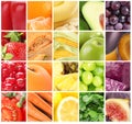 Different fresh fruits, vegetables and berries, collage Royalty Free Stock Photo