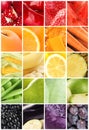 Different fresh fruits, vegetables and berries, collage Royalty Free Stock Photo