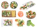 Different frozen vegetables isolated on white, set Royalty Free Stock Photo
