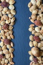 Fruit stones on dark background. Copy space