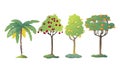 Different Fruit Trees with Thick Tree Crown and Fruits Vector Set