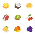 Different fruits, berries icons isometric 3d style Royalty Free Stock Photo