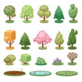 Different game green tree bush and ground isolated nature environment