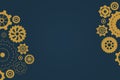 Different gears gold color on blue banner background Royalty Free Stock Photo