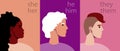 Different gender, non-binary people, Flat stock illustration with text gender pronouns like Non-binary person, gender fluid