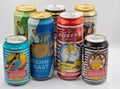 Different German beer cans closeup on white Royalty Free Stock Photo