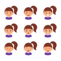 Different girl emotion set. Children emoticon, avatar clipart