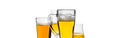 Different glasses with beer on white isolate background. Wide panoramic header Royalty Free Stock Photo