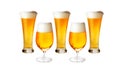 Different glasses of cold lager beer isolated Royalty Free Stock Photo