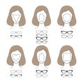 Different glasses shapes for different face types. Vector