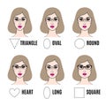 Different glasses shapes for different face types. Vector