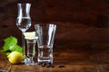 Different glasses and shots of grappa