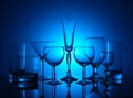 Glassware, glasses and wine glasses with backlight Royalty Free Stock Photo