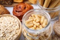 Different gluten free products on white table, closeup Royalty Free Stock Photo