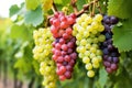 different grape varieties clustered on the vine Royalty Free Stock Photo