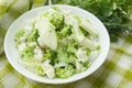 Different green and white, fresh, raw vegetables in the white bowl Royalty Free Stock Photo