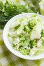 Different green and white, fresh, raw vegetables in the white bowl Royalty Free Stock Photo