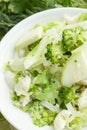 Different green and white, fresh, raw vegetables in the white bowl Royalty Free Stock Photo