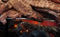 Different grilled meat outdoors, in Spain